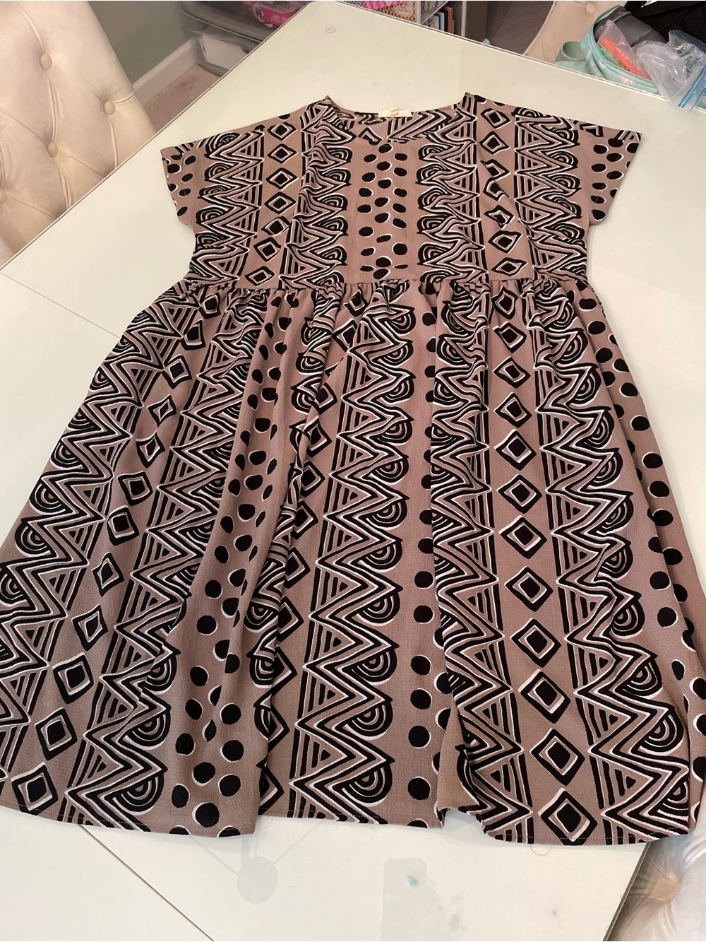 loralette Taupe and Black Geometric Midi Dress 14/16